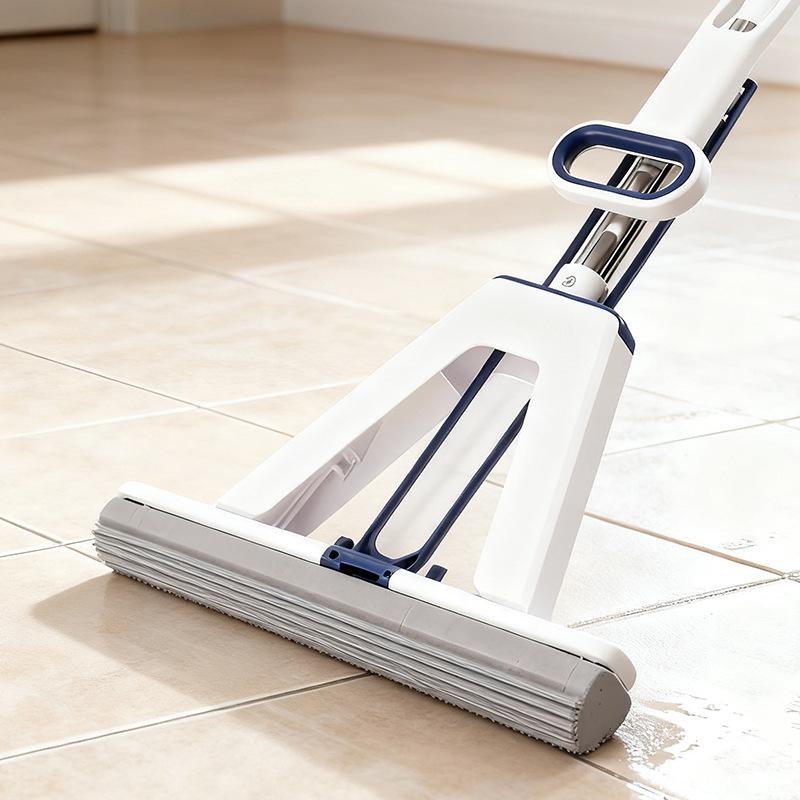 Hands-Free Foldable Sponge Mop: Absorbent Rubber Cotton Head Cleans Living Room and Kitchen Floors Efficiently