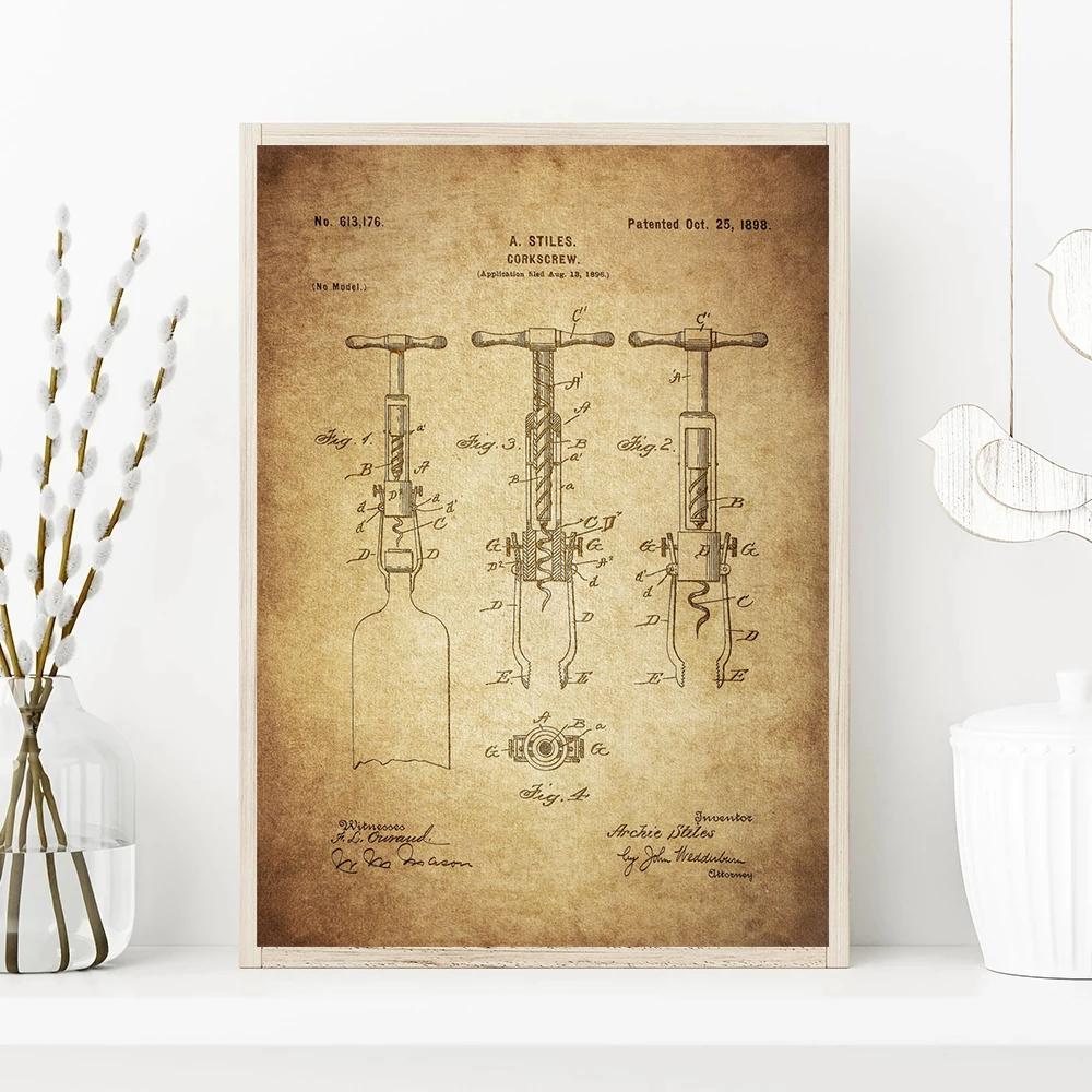 Vintage Brewing Beer Barrel Bottle Cooler Alcohol Patent Posters Canvas Painting Retro Wall Art for Pub Brewery Room Home Decor