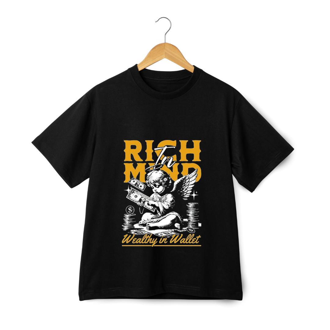 Rich in Mind Angel Graphic T-Shirt Mens Womens Tees Top - Wealth Money Cash Streetwear Unisex Tee 4XL