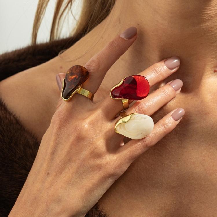 Stylish Ombres Irregular Rings Earrings Set Resin Alloy Texture Fashion Accessory Suitable for Fashion Lady Women Present