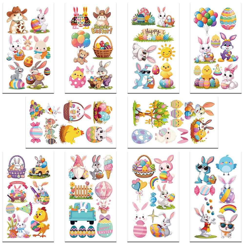 

10 листов пасхальных тату-наклеек для рук, тела, поддельные декоративные водонепроницаемые татуировки, детские креативные праздничные подарки