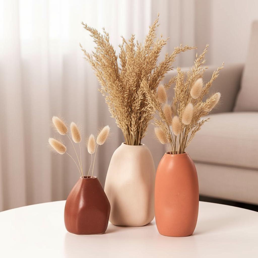 Rustic Ceramic Bud Vase - Set of 3 | Centerpiece & Showpiece for Home Decor, Living Room, Bookshelf & Tabletop Styling