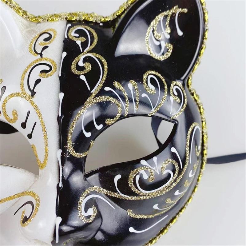Maskenkatzen Maske Halloween Katzen Gesichtsmaske, Tier-Cosplay-Maske aus Kunststoff für Damen Herren Halloween Maskenball Party
