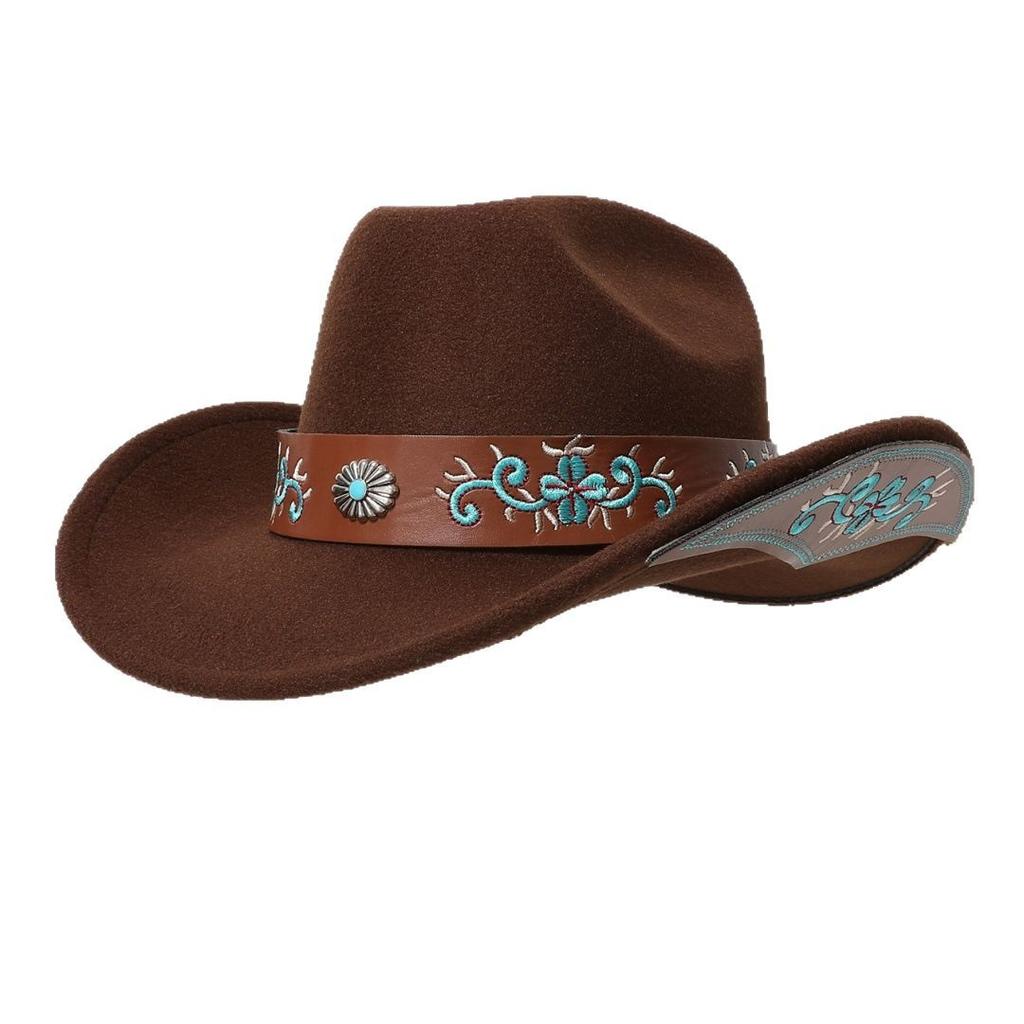Bohemian-style Suede Western Cowboy Hat with a Rolled Brim, Ethnic-inspired Felt Hat for Men, Women, and Couples