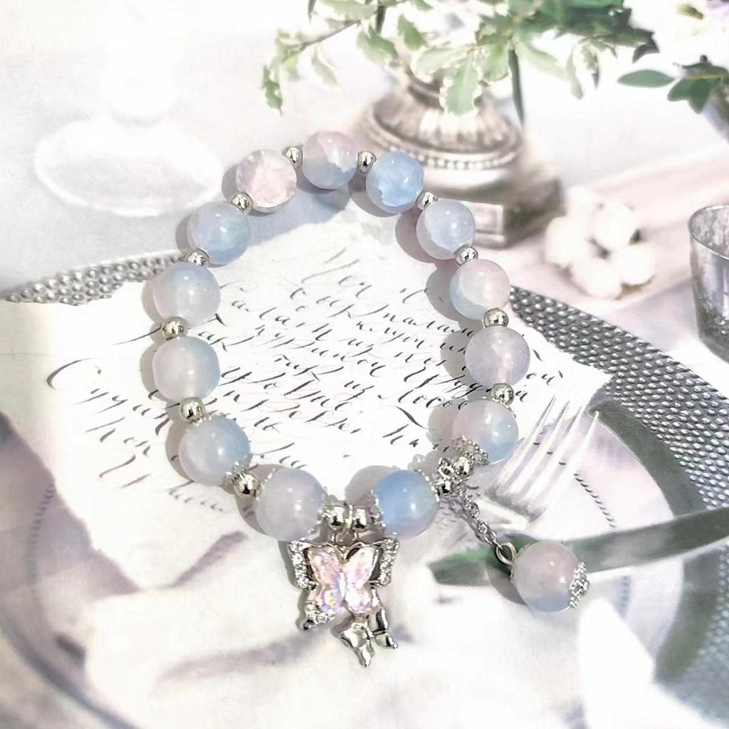 New Women's Mori Style Butterfly Glass Bracelet with Colorful Crackle Beads