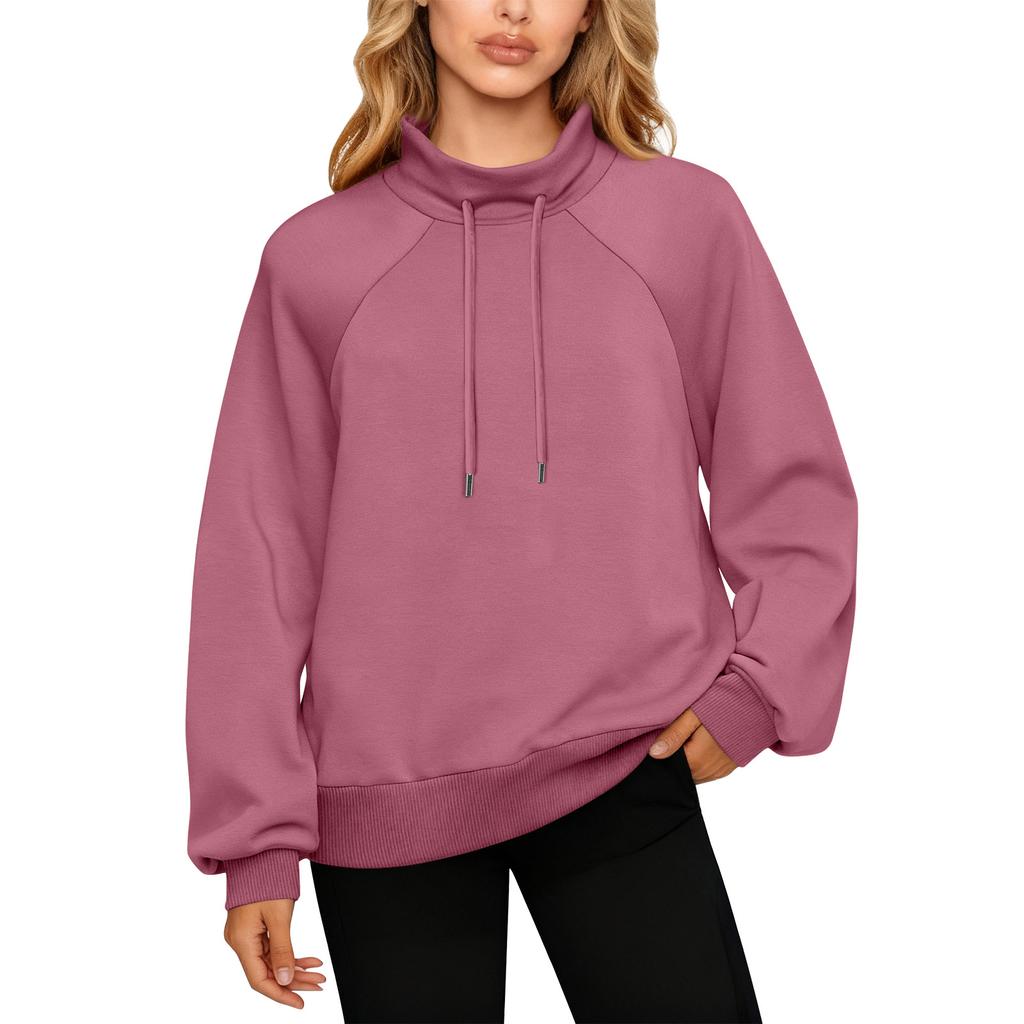 Women's Stand Collar Sweatshirt Oversized Turtleneck Drawstring Pullover Long Sleeve Top