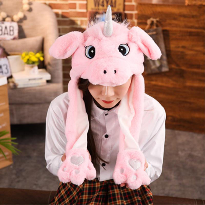 Adorable Unicorn Plush Hat with Moving Ears - Cute Pony Headgear for Kids & Adults