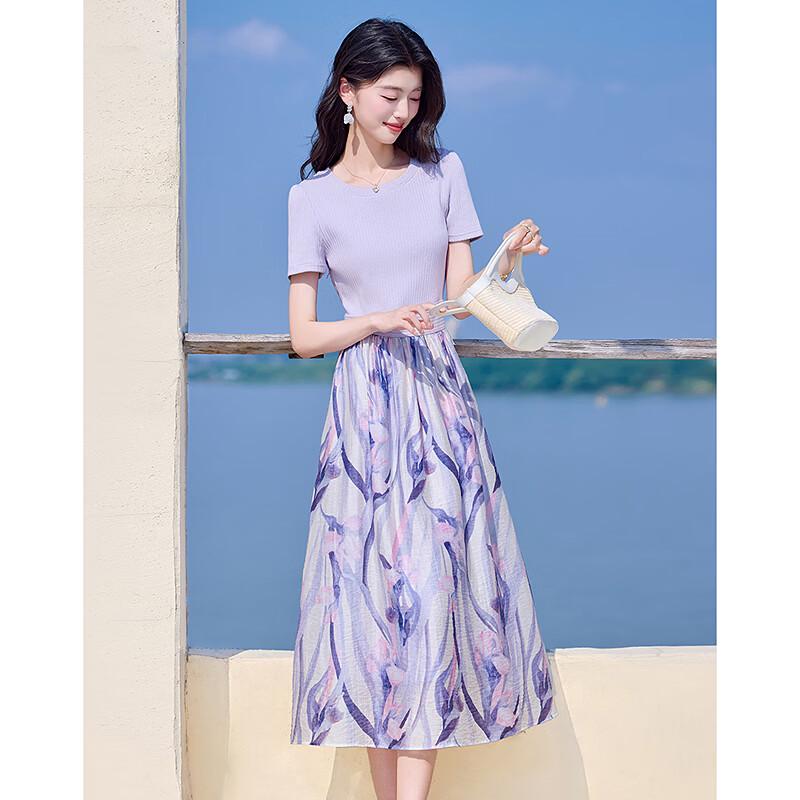 Summer Faux Two-Piece Printed A-Line Dress