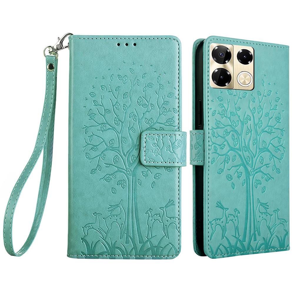 

For Infinix Note 40 Pro 5G Case Tree Imprinted Stand Leather Wallet Phone Cover Green
