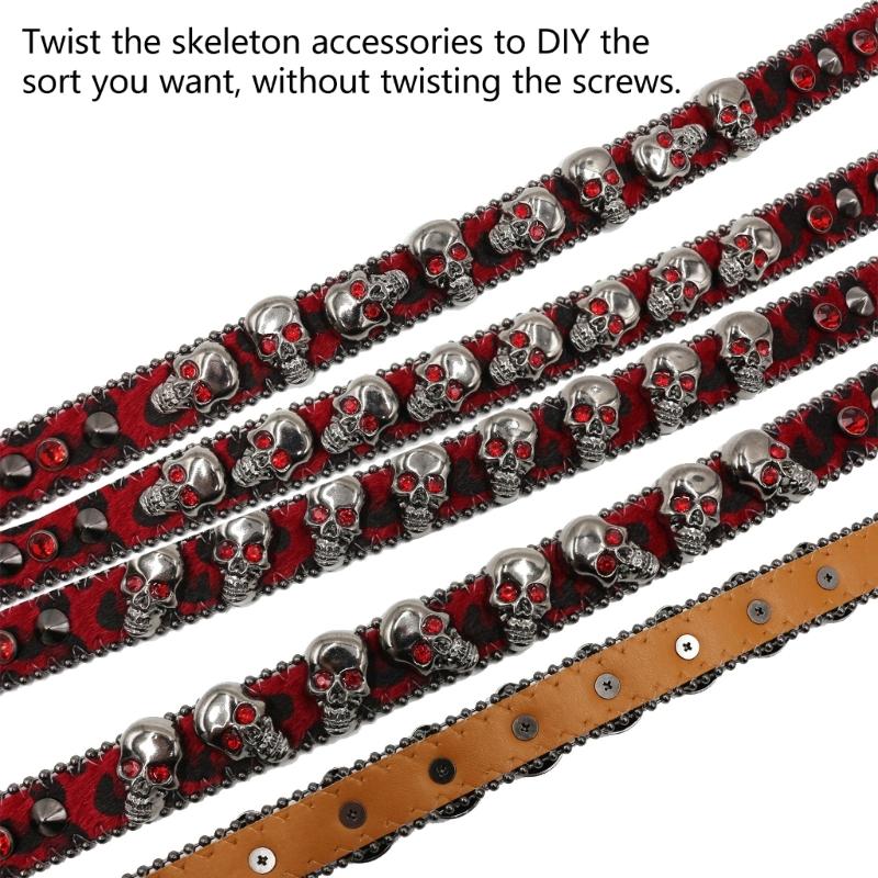 Trendy Waist Belt Studded Rhinestones Crystal for Street Dance Rivets Belt Livehouse Punk Waist Chain Skull Buckle