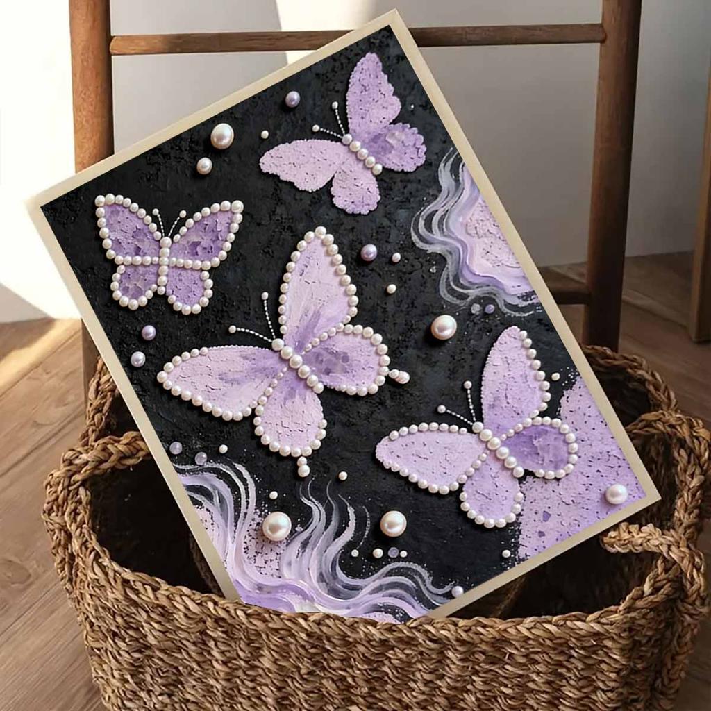 Crystal Pearl Painting 5D DIY Frame Decoration Painting Purple Butterfly Home Wall Decoration Transparent Pearl Gemstone Painting Picture Art Crafts