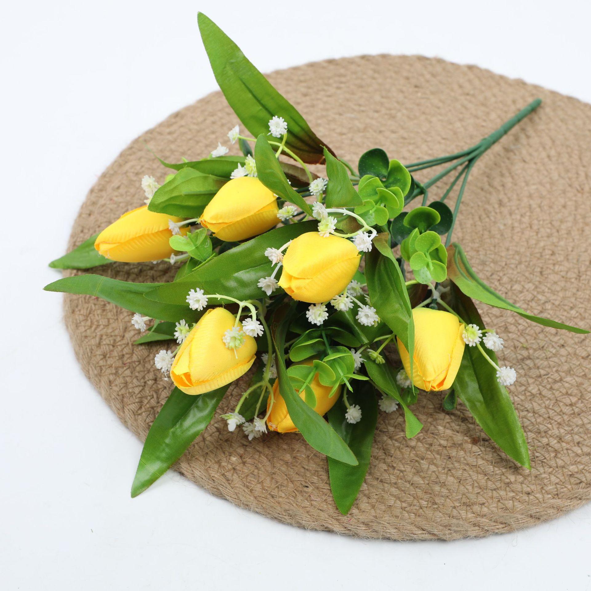 

5 вилок 7 головок тюльпанов искусственный букет цветов украшение для дома свадебное украшение пластиковая цветочная композиция садовое украшение жёлтый