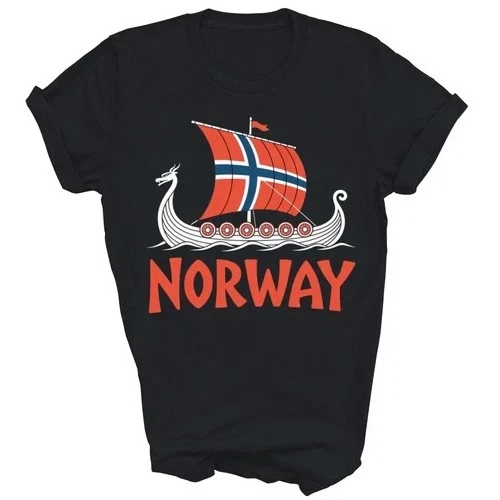 Norwegian Flag Viking Ship Patriotic Graphic T-Shirt XL