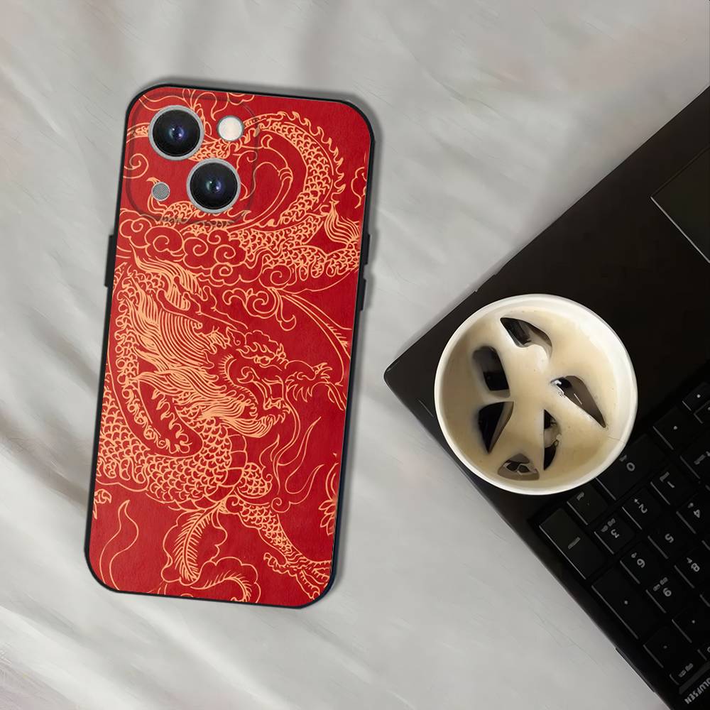Luxury Dragon Totem Phone Case For iPhone 17,16,15,14,13,12,11,Pro,XS,Max,XR,Plus,E,SE4,Mini Black Soft Cover