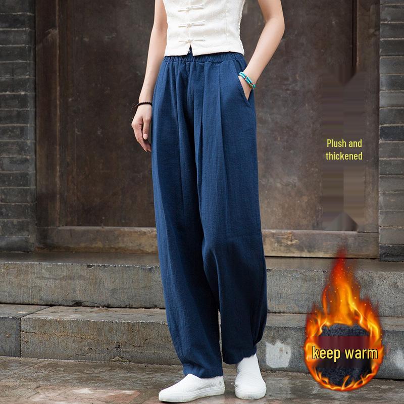 2025 Spring/Summer Women's Cotton Linen Slimming Lantern Pants - Sand Washed Loose Fit.