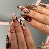 3D Pink Flower Leopard Print Detachable Wearable Nail Tips - European & American Design