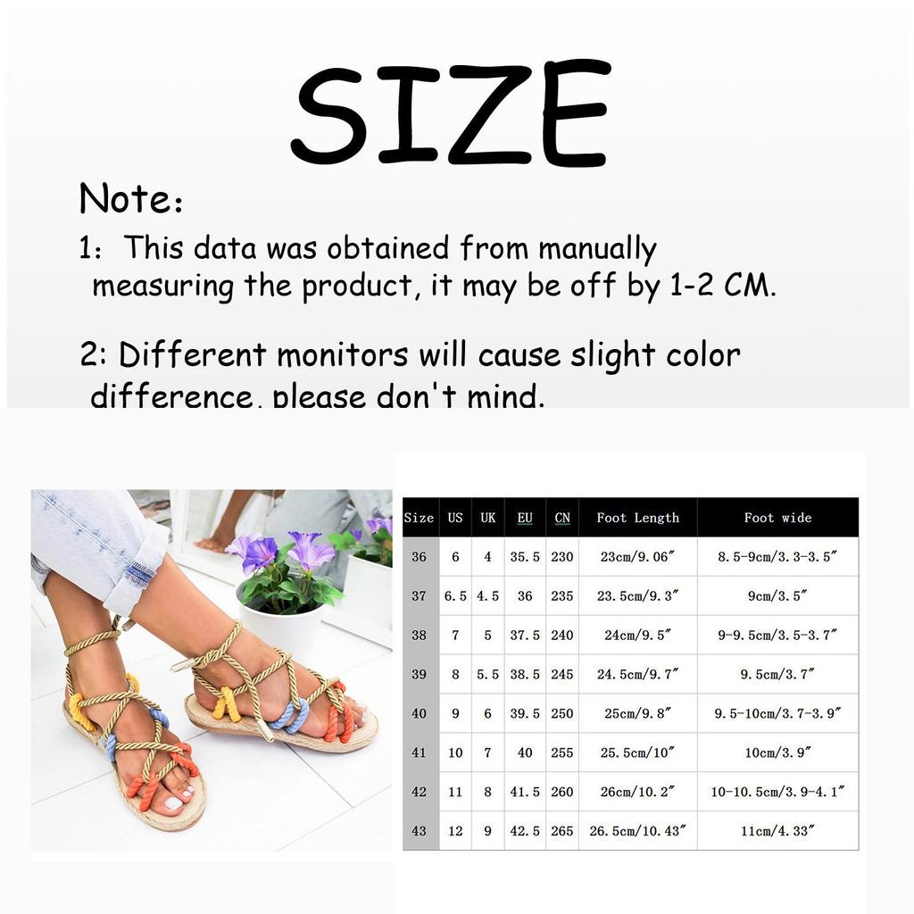 Women's Casual Flat Hemp Rope Lace-up Color Matching Large Size Roman Sandals