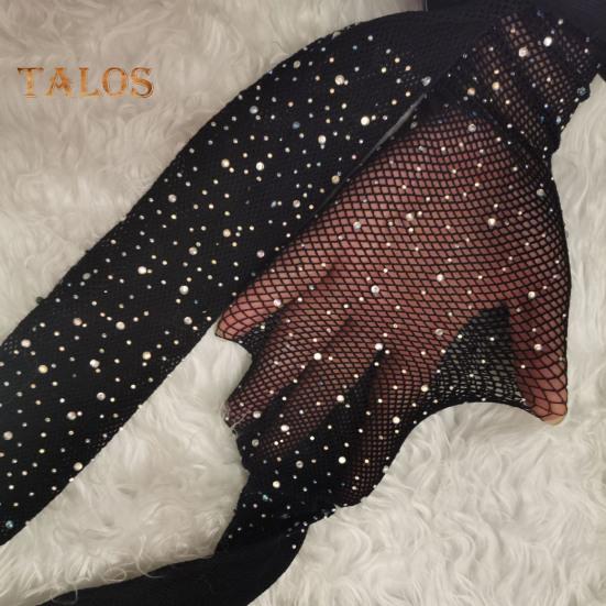 Women Sexy Pantyhose Shiny Rhinestone High Elasticity Anti-slip Ultrathin See-through Hollow Out Fishnet Soft Skinny Party Club Pantyhose