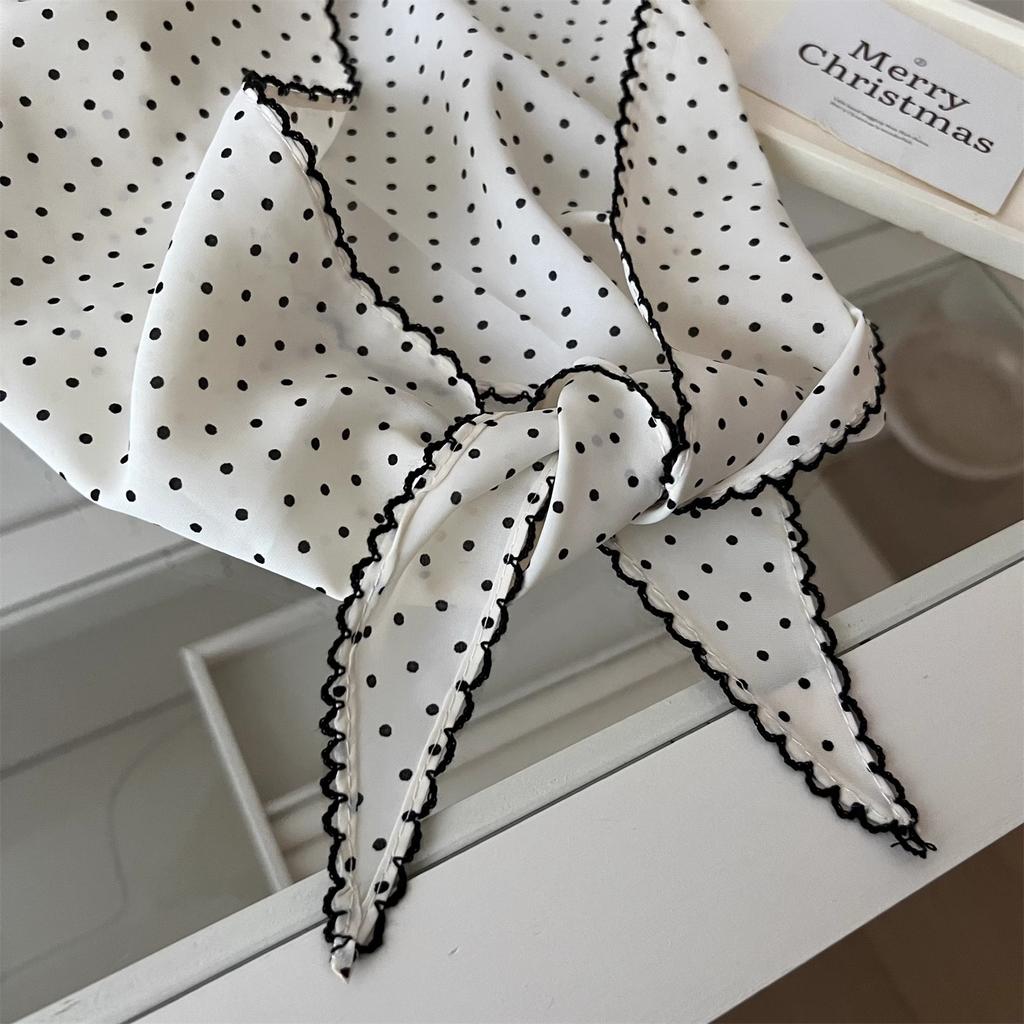 Women's White Head Scarf Korean Polka Dot Scarf Kawaii Triangle Scarf French Small Fresh Scarf Silk Scarf For Hair Sweet Style
