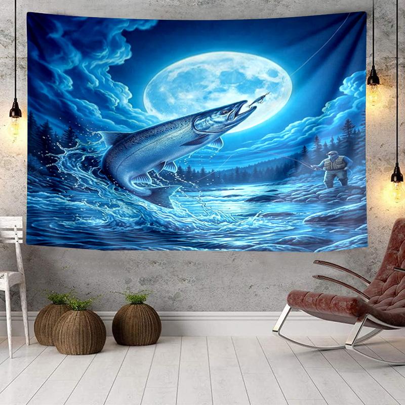 Salmon Amidst Nature Tapestry, Unique Design Tapestry, Wall Decor for Bedroom,Livingroom, Playroom,Heartwarming Fan Holiday Gifts