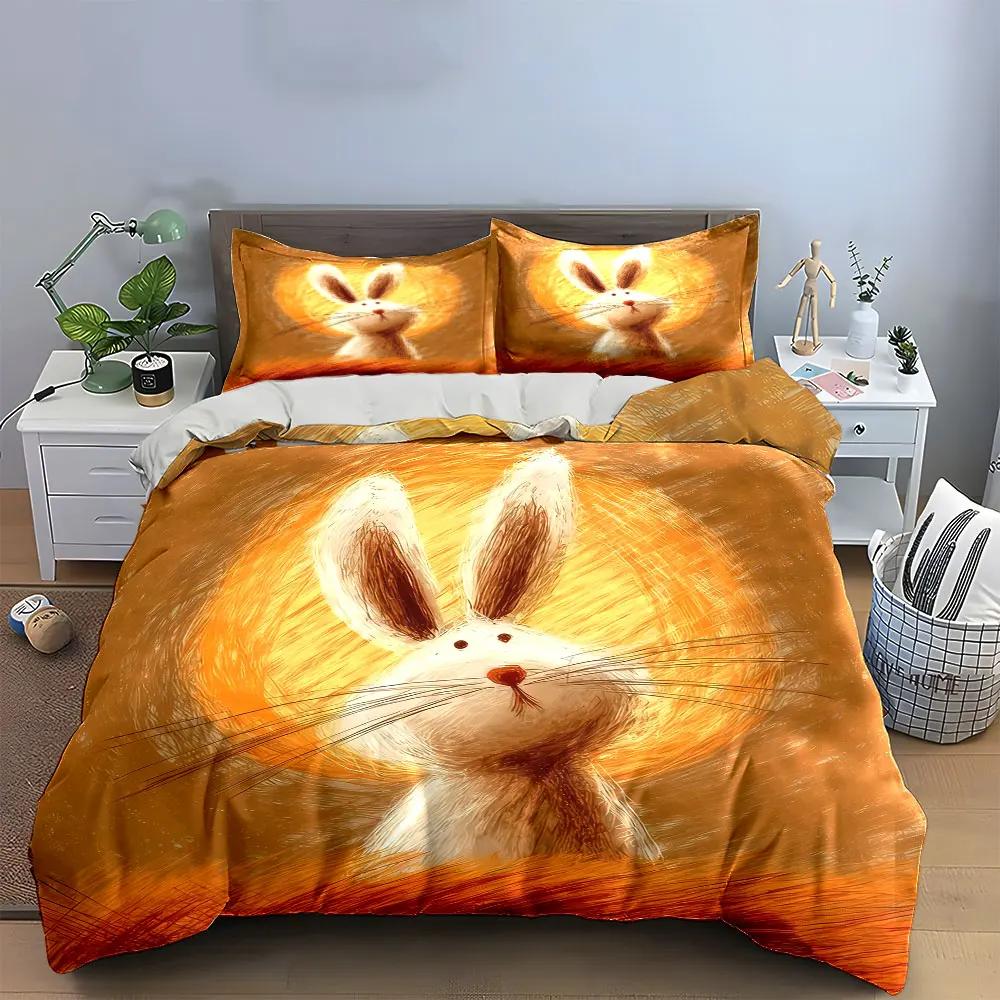 "Cartoon Rabbit Artwork Set Decoration" Soft Comfortable Duvet Cover Bedding Set Included 1*Duvet Cover & 2*Pillowcases Gift