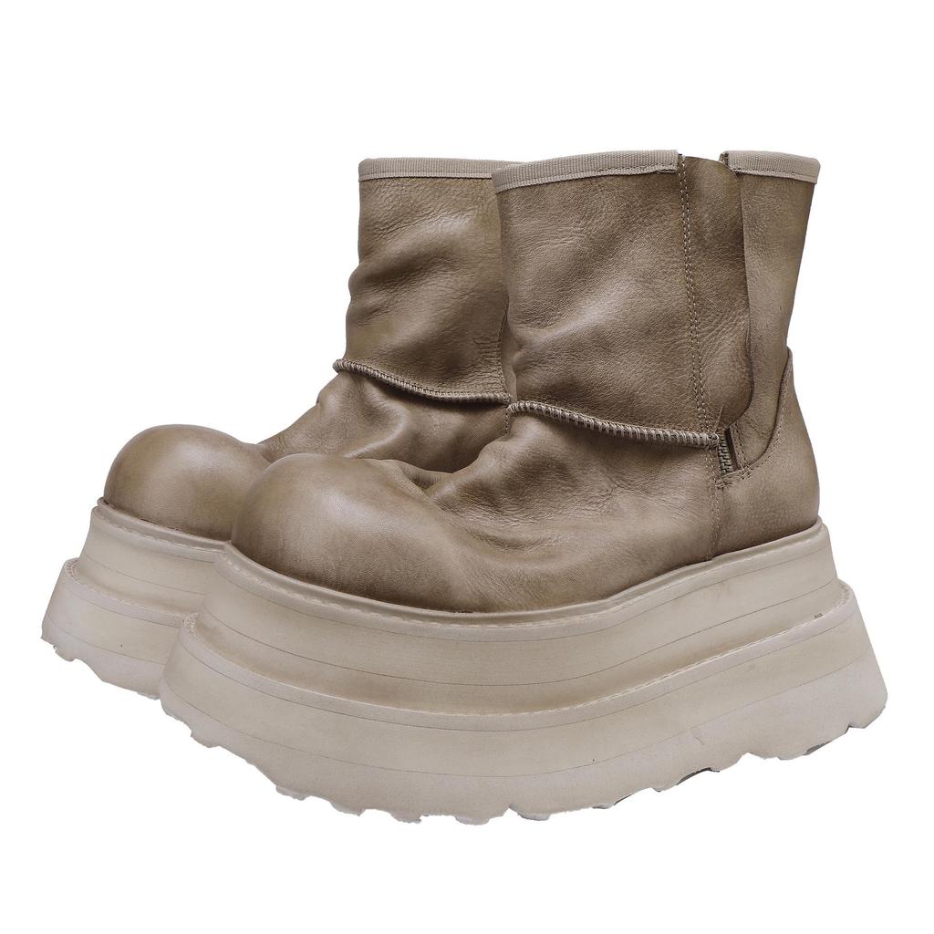 Women's Khaki Height-Increasing Ankle Boots - Soft, Lightweight Cowhide, Early Autumn 2025