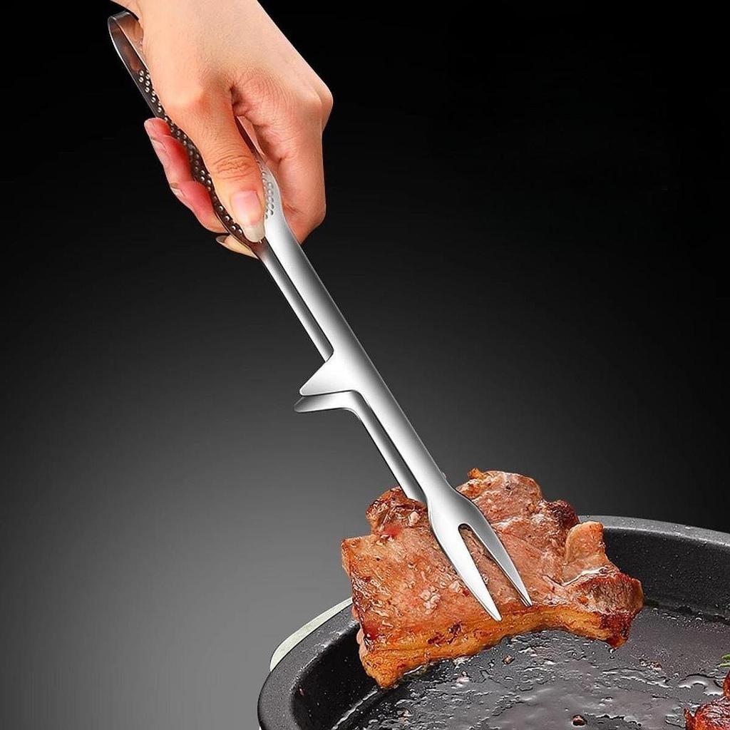 Grillzange Küche Rutschfester Griff Doppelkopfpinzette Edelstahl zum Kochen Rucksackreisen