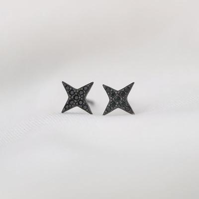 New Black Four-pointed Star Earrings Throughout The Body, Korean Version Simple Personality and Versatile Women