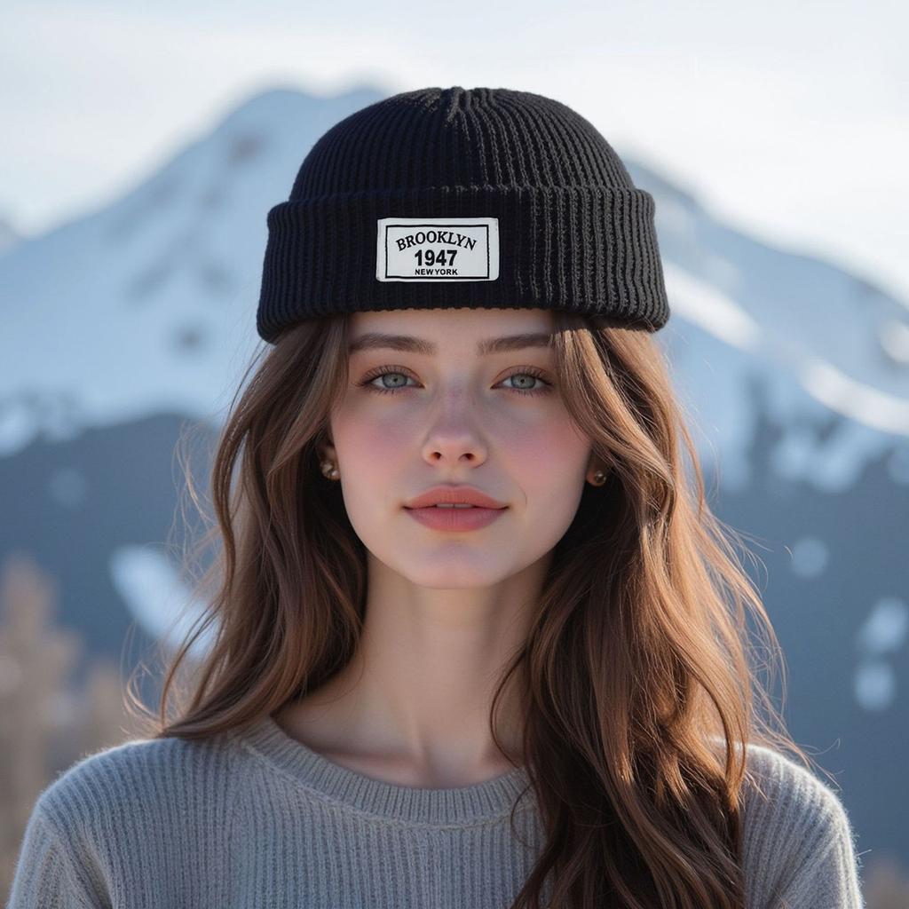Winter Docker Cap for Women Men Retro Letter Beanie Cap Unisex Solid Color Warm Knitted Wool Pullover Hats