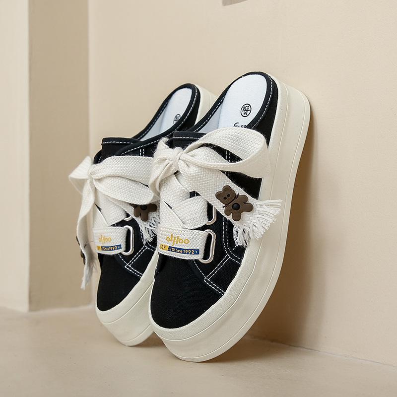 Semi-toe Canvas Shoes Female 2025 Autumn Hundred With Students Breathable Board Shoes Casual Shoes Children 8699