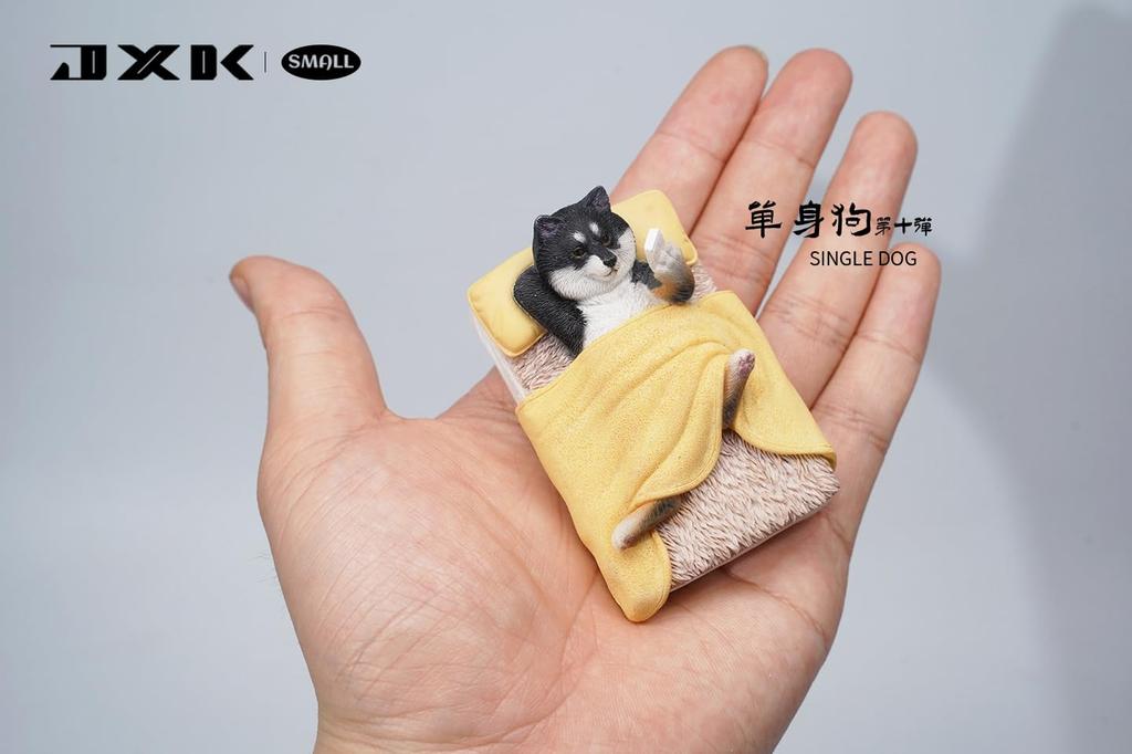JXK Scale Bachelor Shiba Inu Miniature Dog Goodnight Shiba Magnetic Refrigerator Sleeping Dollhouse Mini Dog Resin Model Birthday Fully Assembled 1/6