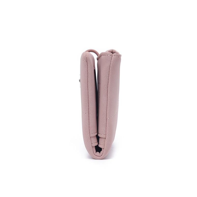 New women's long wallet, two fold, simple buckle solid color multi card handheld phone bag, zipper portable