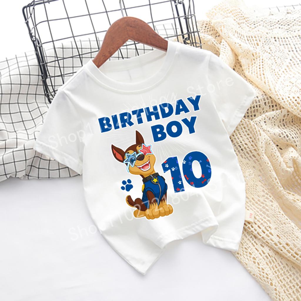 PAW Patrol Nummer T-Shirt Kurzarm Rundhals Baumwolle Jungen Geburtstagskleidung Niedlich Cartoon Mode Anime Druck Hip Hop Oberteile