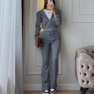 Casual Women's Clothing Fashionable Slim-fitting Sexy Zipper Coat Pants Two-piece Suit