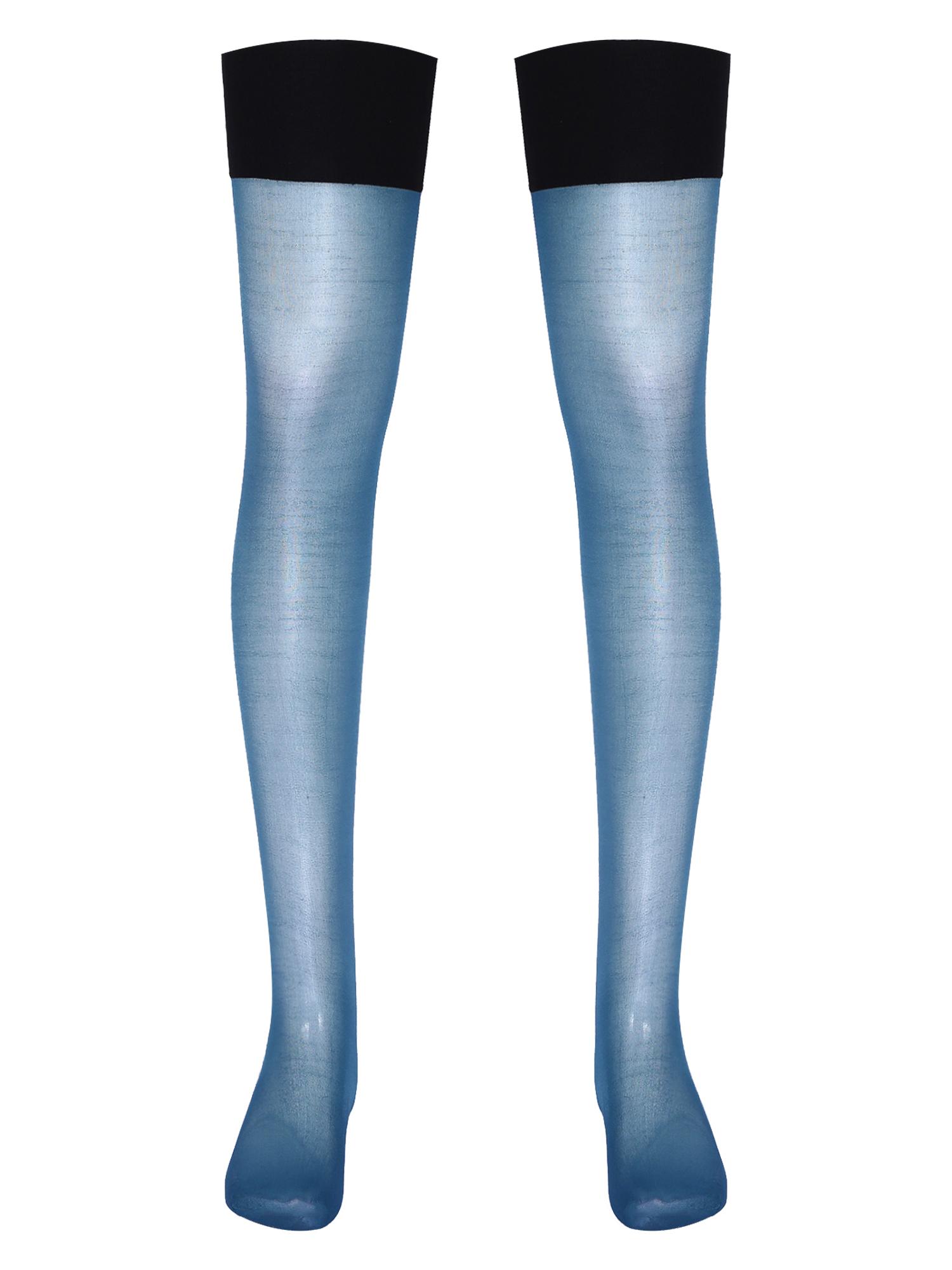 

Mens Glossy Stretchy Stockings Sheer Thin Thigh high Socks Costume Accessories One Size синій