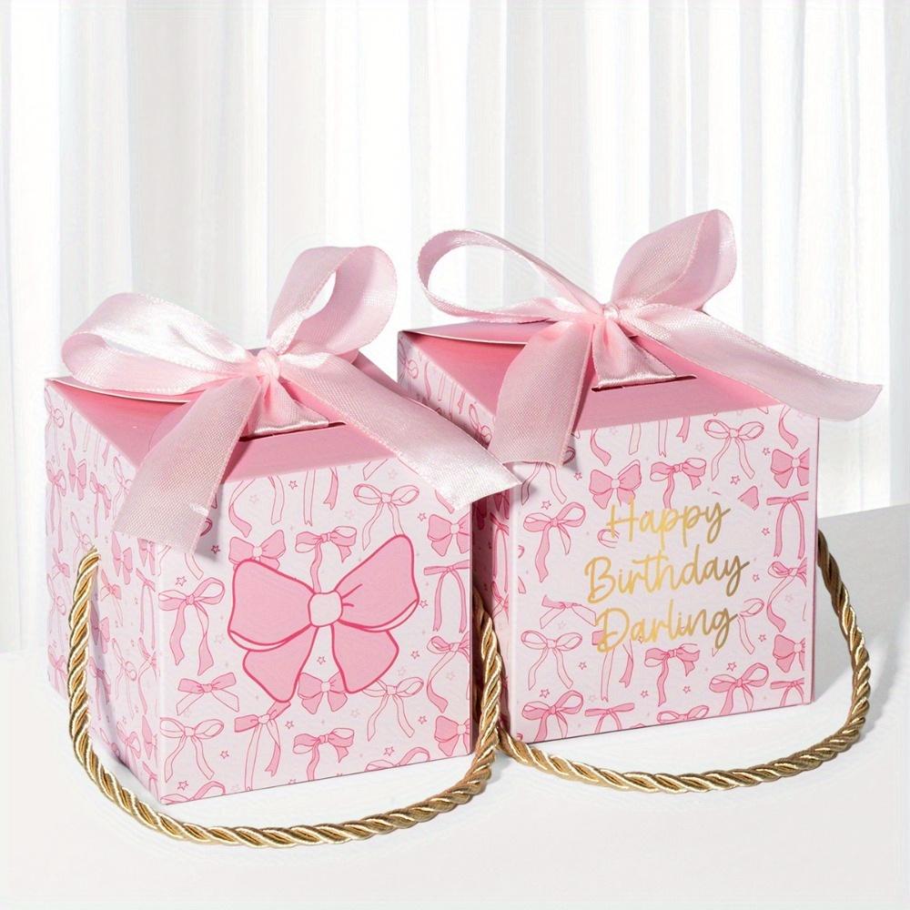 25pcs Pink Bow Gift Boxes with Ribbon and Handle Paper Treat Boxes Souvenir Gifts Box Handbag Box Party Favor Boxes Gift Wrap Box