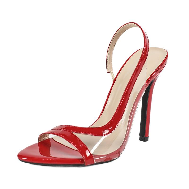 Sommarmode Grunda Sandaler med Öppen Tå PVC Bakre Rem Transparenta Sandaler 2025 Nya Dam Röda Höga Klackar Bröllop Bal Skos