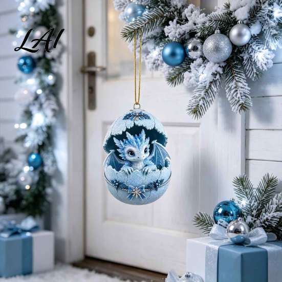 Lightweight Wall Hanging Decor Baby Dragon And Egg Christmas Ornament 2D Flat Acrylic Tree Pendant for Holiday Party Decoration Fantasy Xmas