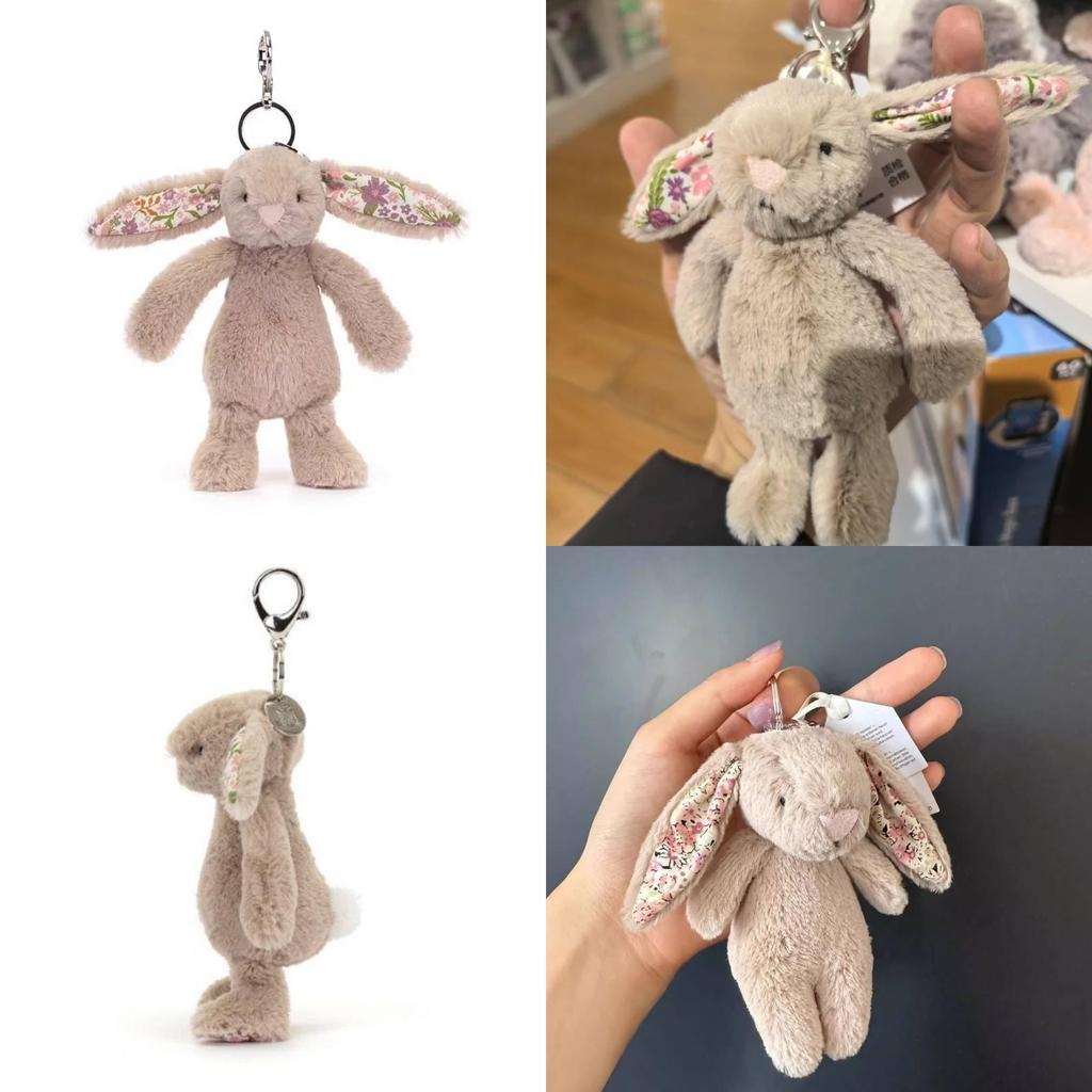Plush Jellycat Rabbit Pendant With Floral Ear Design For Daily Bag Decoration