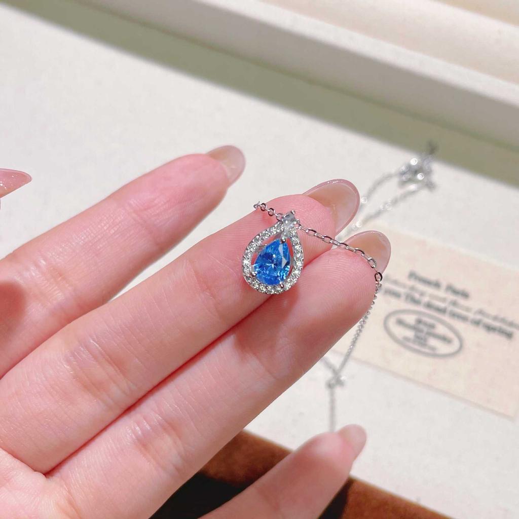 Color Zircon Water Drop Necklace Women Niche Inlaid Zircon Clavicle Chain