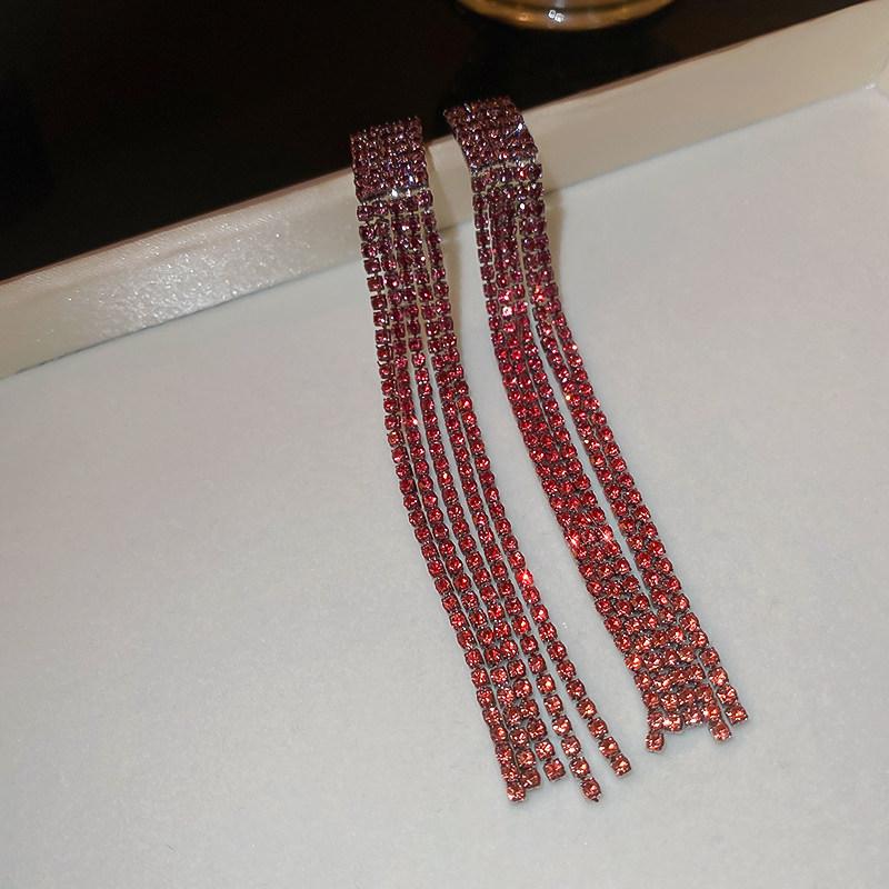 Exquisite Rhinestone Geometric Tassel Earrings: Elegant & Fashionable High-End Jewelry for Women
