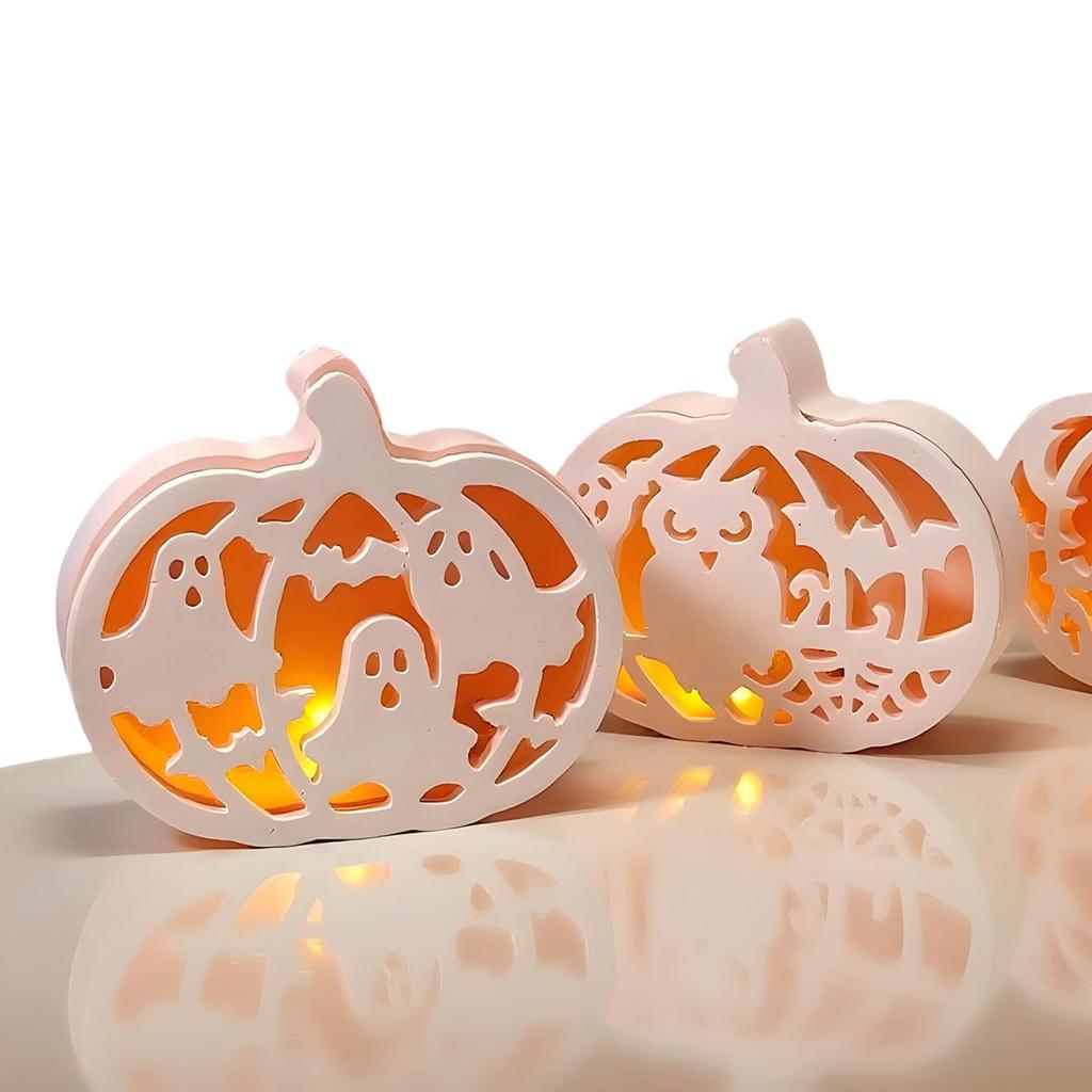 4 Pieces Halloween Pumpkin Silicone Molds DIY Tea Light Holder Casting Molds Plaster Molds for Home Crafts
