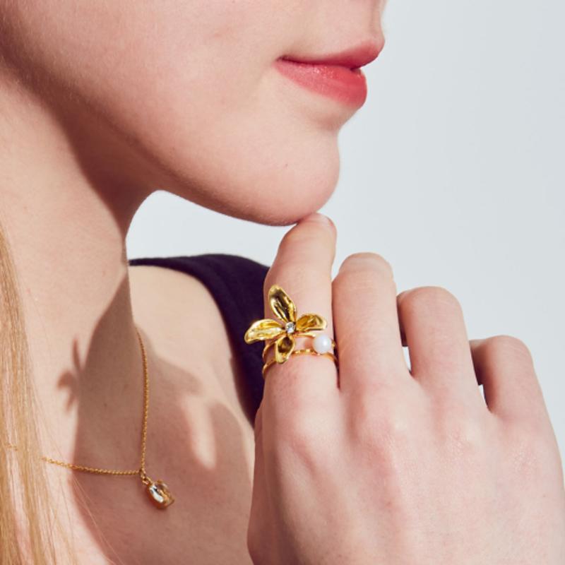 

Dana Burton Rose Geranium Double Line Ring Silver Plating