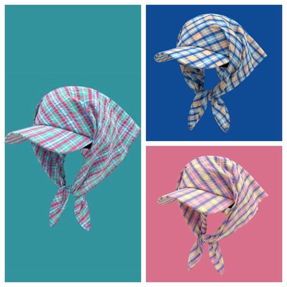 Driving Korean Style Headscarf Baseball Hat Plaid Breathable Triangle Headscarf Hat Sunshade Cotton Strappy Bandana Cap Women