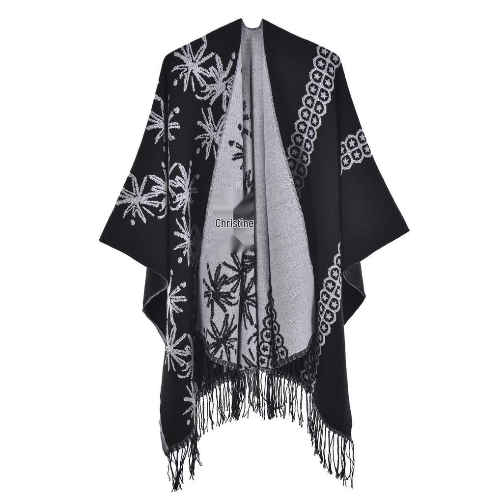 Women's Double-Sided Extra-Large Tassel Shawl: Thick, Warm, and Fashionable Knitted Autumn/Winter Cloak Scarf
