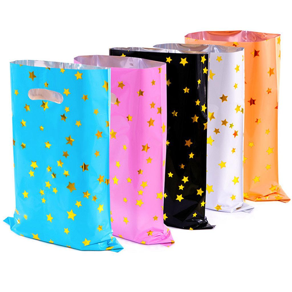 Party Favor Bags with Star Pattern Aluminum Foil Material Durable Handle Cutout for Gift Packaging and Event Use Multipurpose
