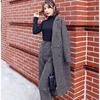 Completo alla moda in misto lana scozzese da 2 pezzi con blazer lungo e pantaloni a gamba larga per donna