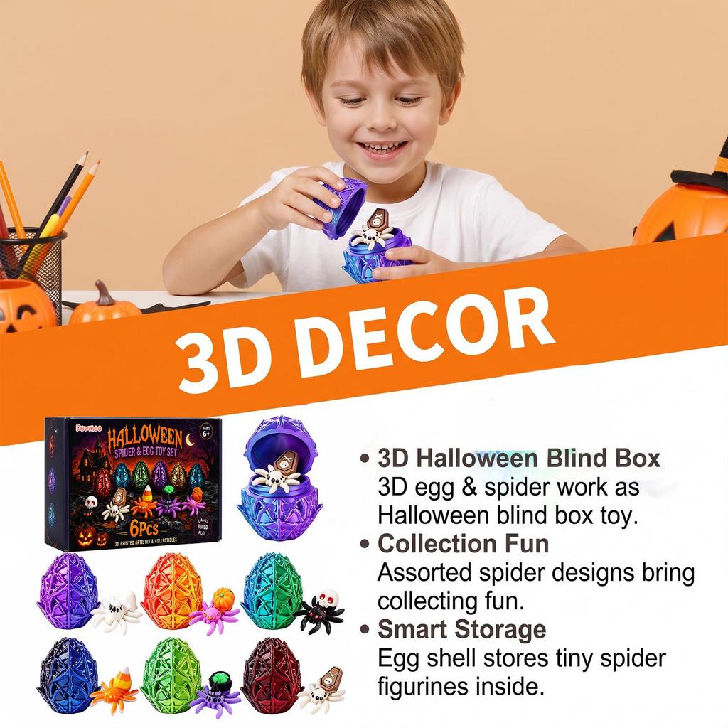 DOWMOO Halloween 3D Surprise Spider Eggs Toy Set