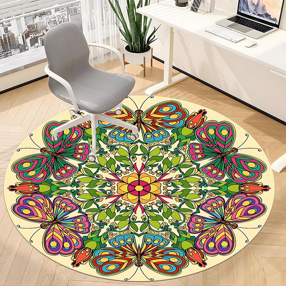 1pc Butterfly MandalaChair Carpet for Office, Indoor Non-Slip Washable Polyester Fiber Carpet, Mat For Office, Machine Washable
