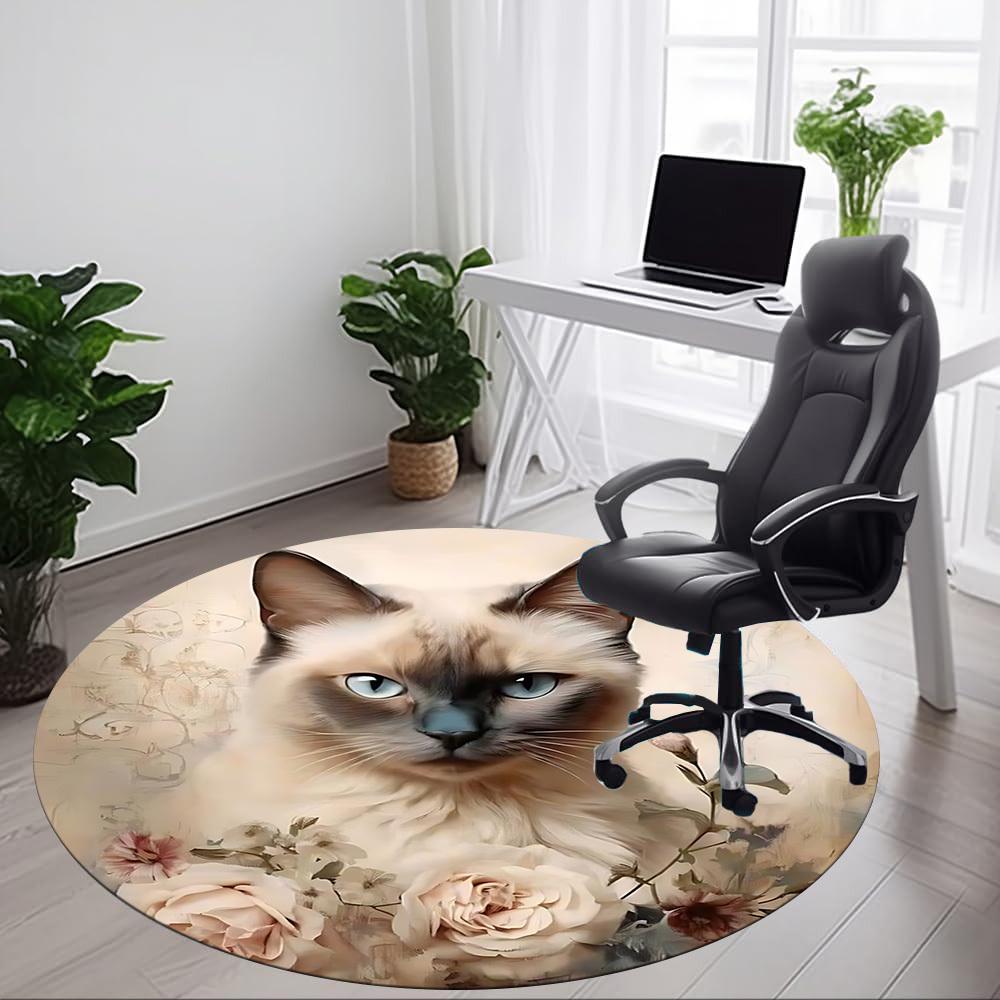 1pc Cat Floral Decor Office Round Rug, Carpet for Office, Gaming, Lightweight Round Floor Mat yy260208086